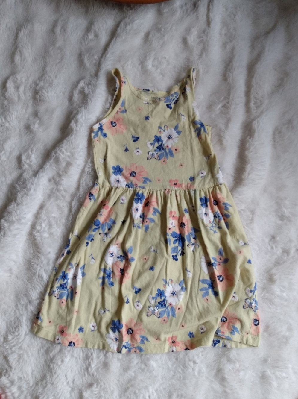 Yellow Floral Sleeveless Dress with Pink & Blue Flowers
